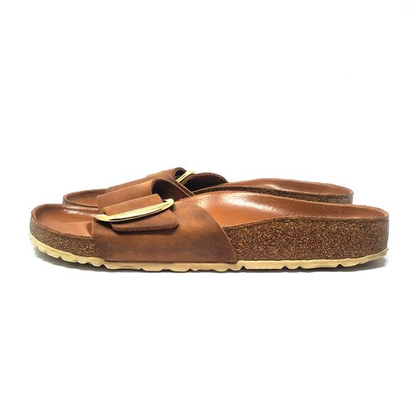 Birkenstock Madrid Big Buckle Sandals Cognac Oiled Leather Size 40 Narrow Fit - Picture 4 of 9